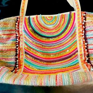 Hand beaded large tote.